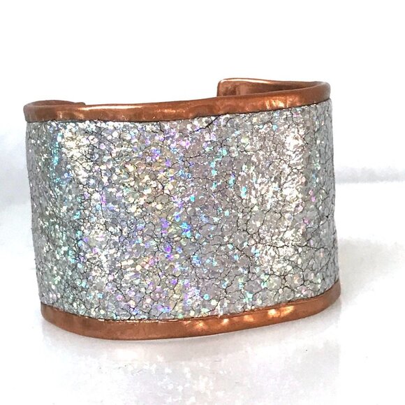 Genuine Leather Holographic Copper Cuff Bracelet Real Hologram (not Glitter) - Picture 6 of 16